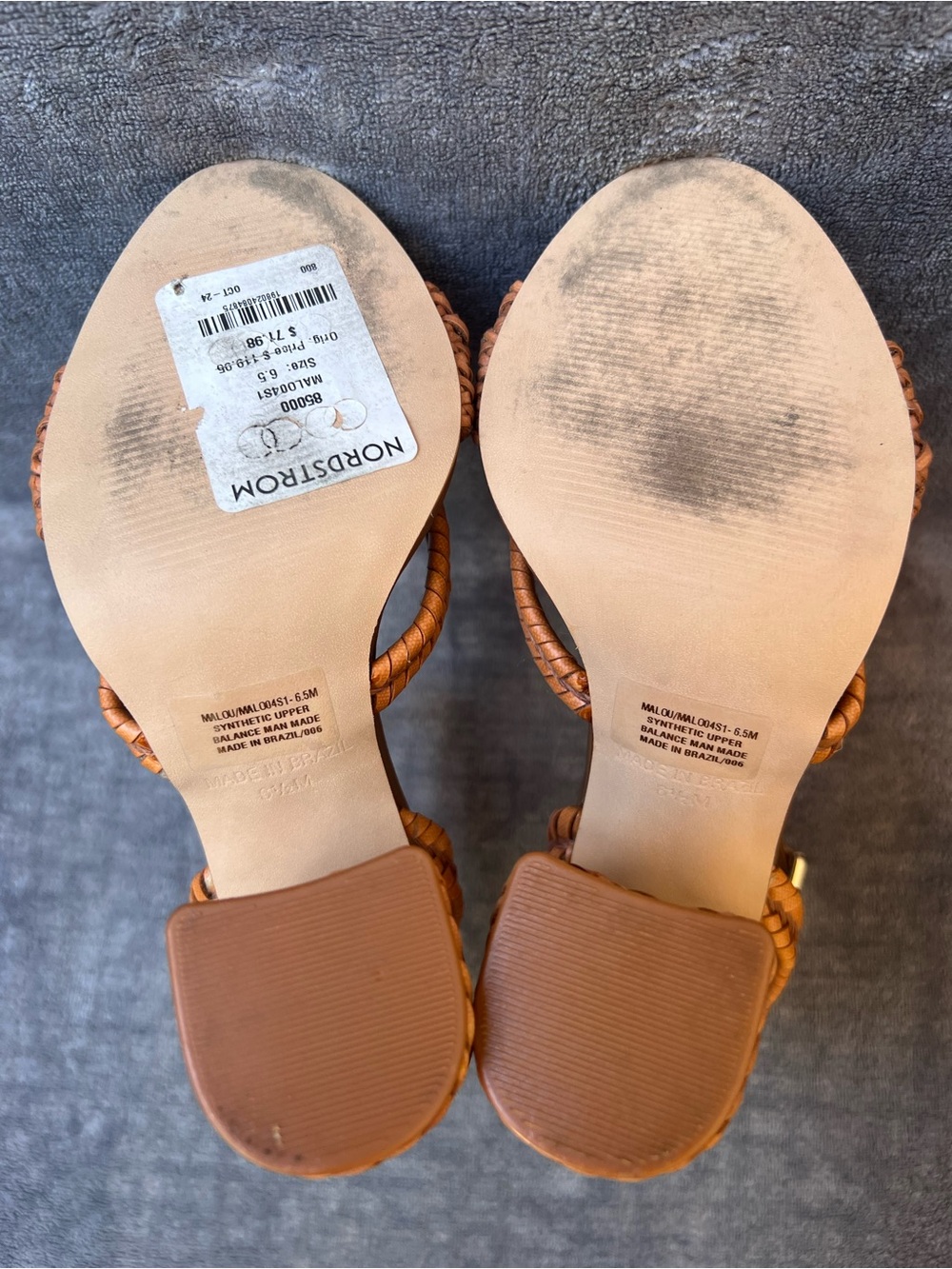 Steve Madden Malou Heels Sz 6.5 M Cognac Braided Block Heel Sandals Vegan - Picture 11 of 15